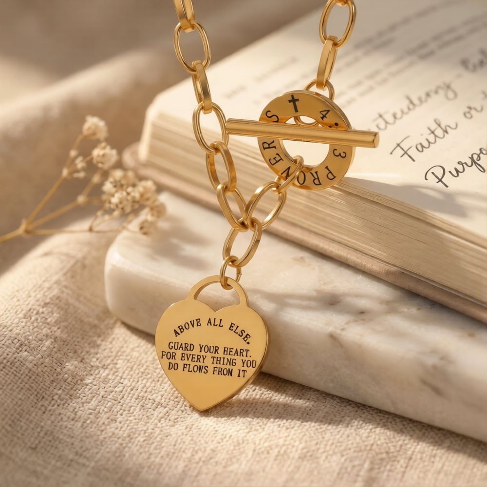 Proverbs 4:23 Necklace – “Guard Your Heart” Heart Pendant Necklace