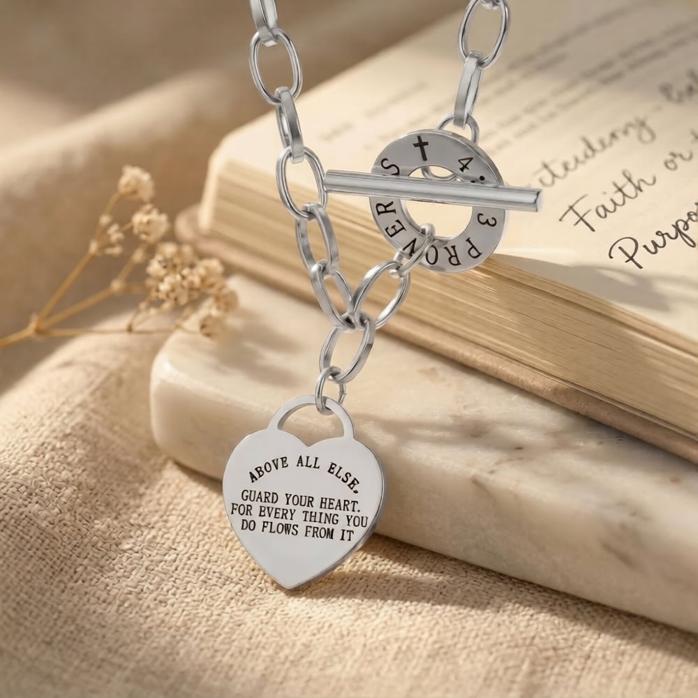 Proverbs 4:23 Necklace – “Guard Your Heart” Heart Pendant Necklace
