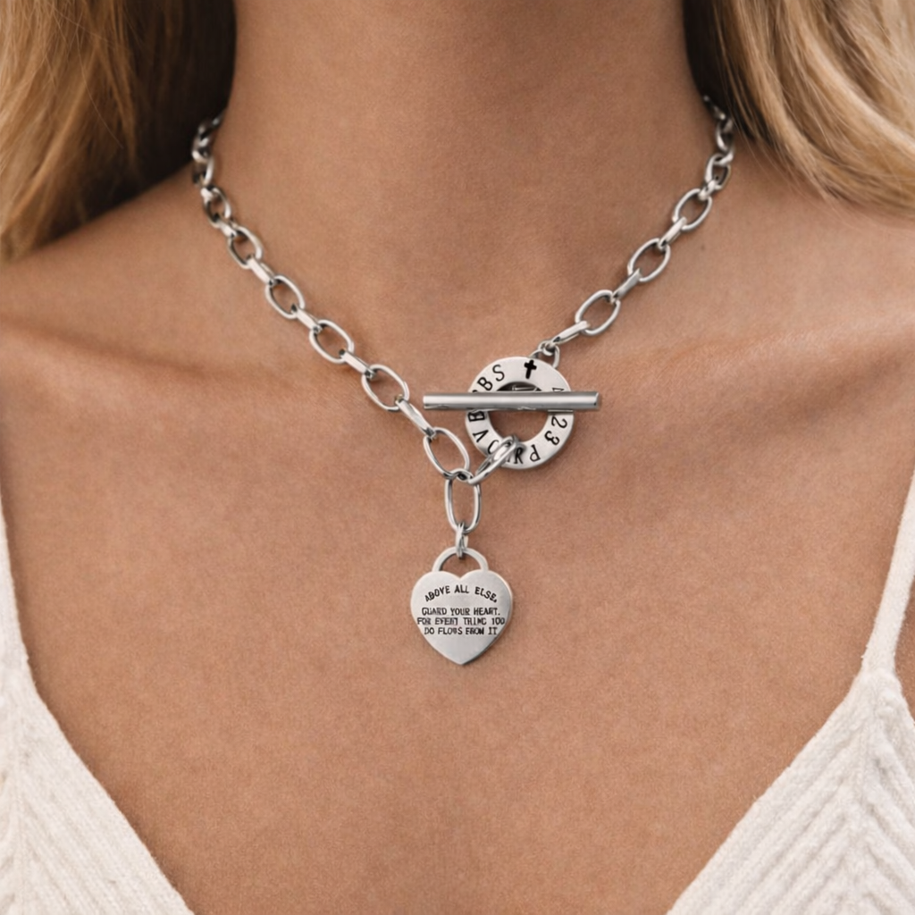 Proverbs 4:23 Necklace – “Guard Your Heart” Heart Pendant Necklace