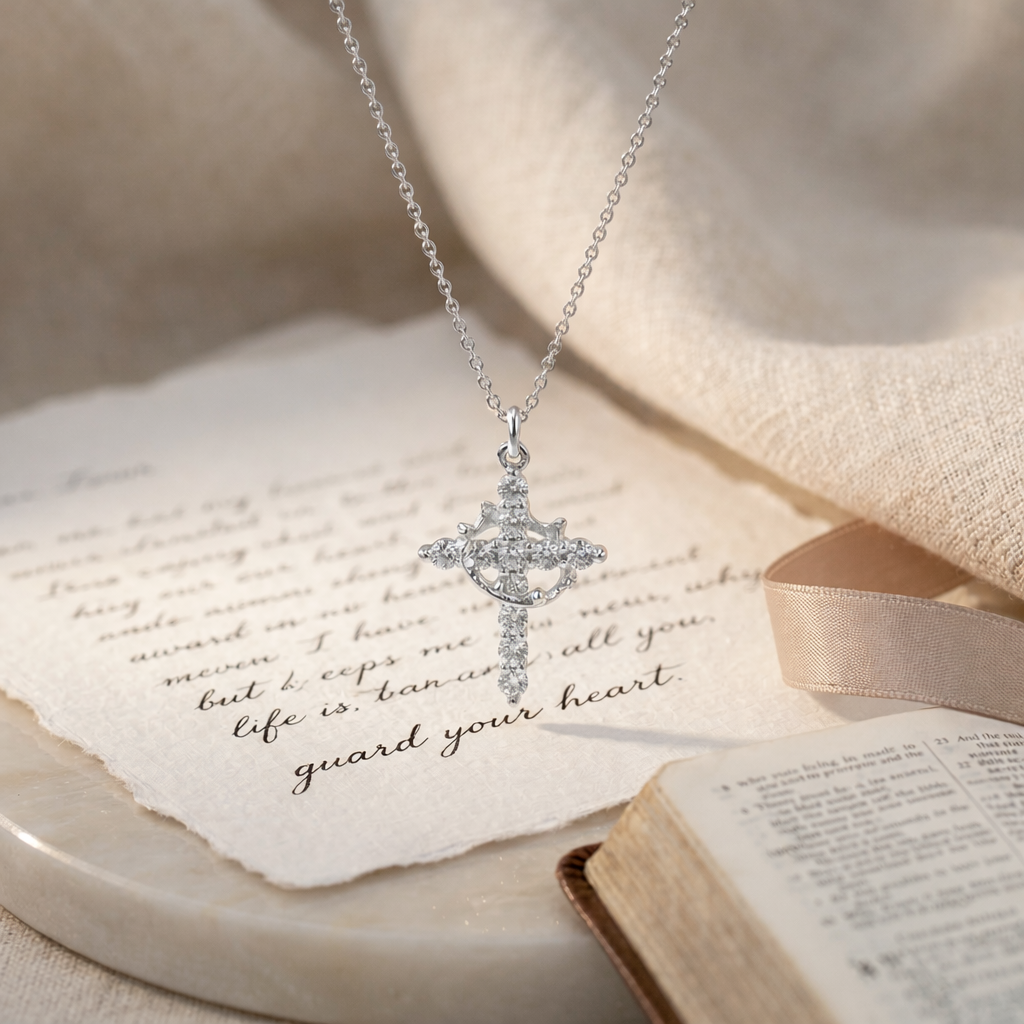 Minimalist Crown Cross Pendant Choker Necklace