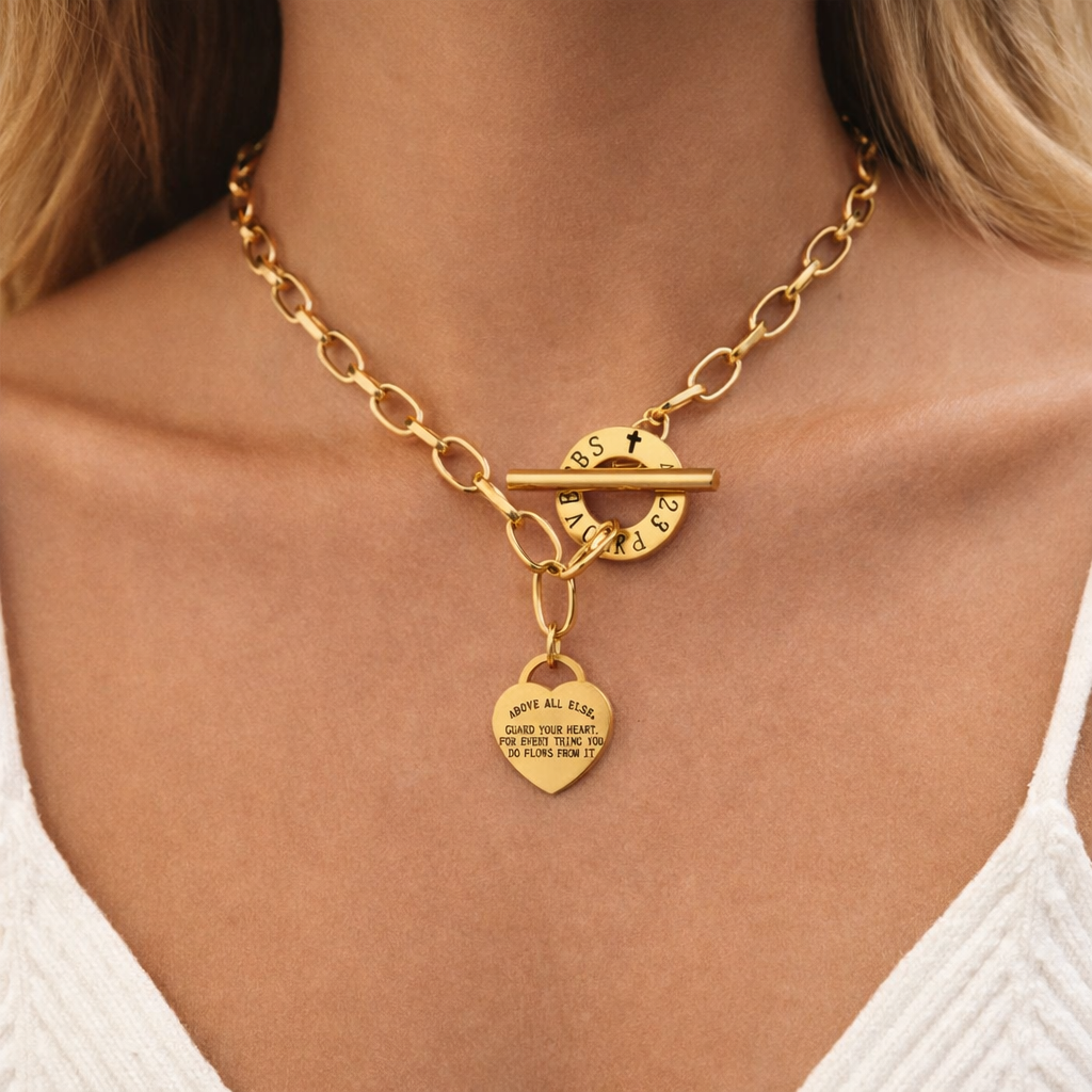 Proverbs 4:23 Necklace – “Guard Your Heart” Heart Pendant Necklace